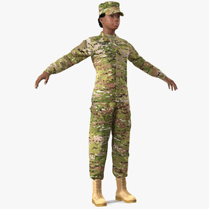 3D model Black Female Soldier Military Camo Fur Rigged