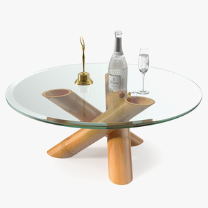 Clio Statuette and Champagne on Table 3D