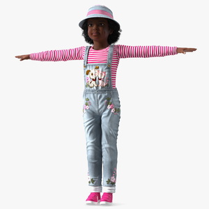 Dressed Street Style Black Girl Child T-Pose 3D model