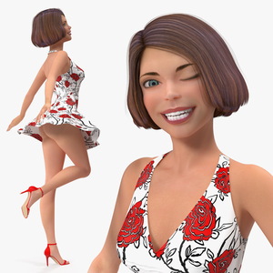 3D model Cartoon Young Girl Romantic Dress Rigged