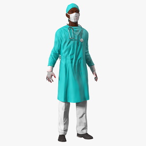 3D African Black Male Doctor Wearing Face Mask Blood Stained Rigged for Cinema 4D model