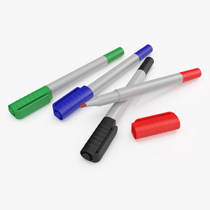 4 Colored Permanent Markers 3D