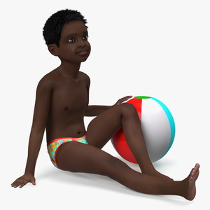 Black Child Boy With Ball Beach Style 3D