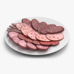 3D Assorted Sausages on Plate