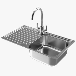 3D Single Bowl Kitchen Sink with Drainboard and Tap model