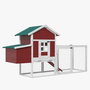 3D model Red Small Chicken Coop with Chicken Run Empty