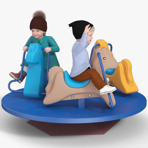 3D model Children Riding Carousel Fur Rigged