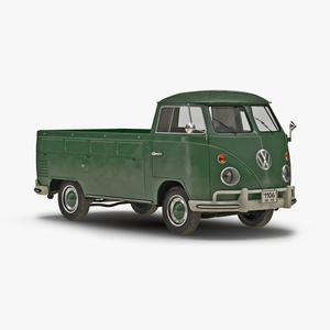 3D model Volkswagen Type 2 Single Cab Pick Up Simple Interior Green 2