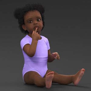 3D African Baby Girl Light Skin in Bodysuit Sitting model