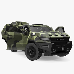 3D 2023 Rezvani Vengeance Armored SUV Camouflage Colored Lights Off Rigged