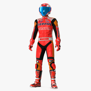 Bike Rider in Honda Racing Suit with Helmet Standing 3D