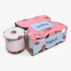 3D Strawberry Yogurt Pack with Four Glass Jars model