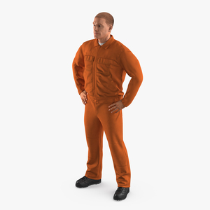 Factory Worker Orange Overalls Standing Pose 3D model