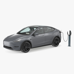 3D Tesla Model Y Charging with EV Charger Station