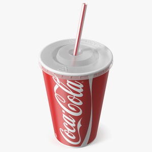 3D Coca-Cola Branded Paper Cup with Straw model