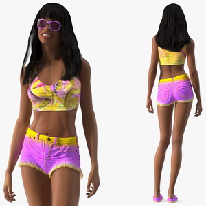 Beach Style Young Light Skin Black Woman Standing Pose 3D model