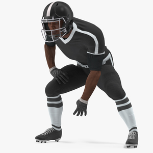 3D Black Man American Football Player Crouching Black Uniform model