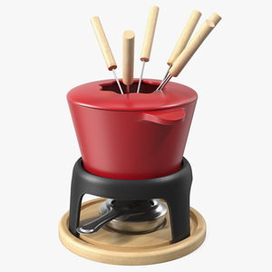 Red Cast Iron Fondue Set 3D model