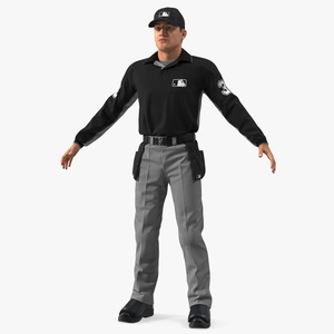 Baseball Umpire in Cap Basic Pose Fur 3D