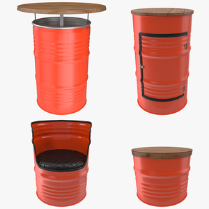 3D model Upcycled Steel Drum Barrel Furniture Set