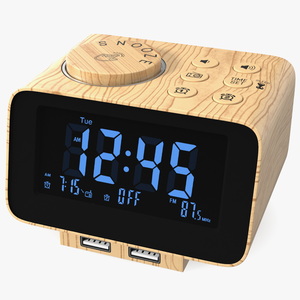 Digital Alarm Clock Radio Wooden 3D