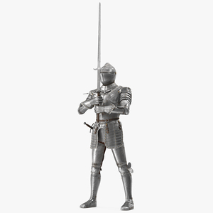 3D Medieval Knight Plate Armor holding Zweihander