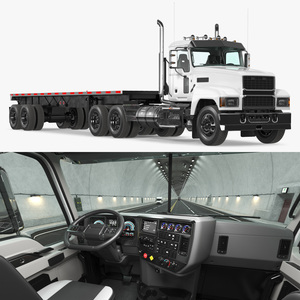 3D Commercial Truck and Flatbed Trailer