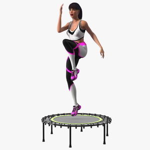 Woman Athlete with Trampoline Jumping Pose 3D