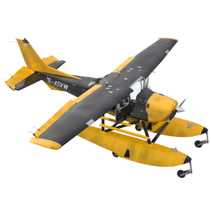 Cessna 172 Black Seaplane Rigged 3D