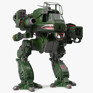 Worn Walking Combat Dark Green Robot with Pilot Rigged 3D model