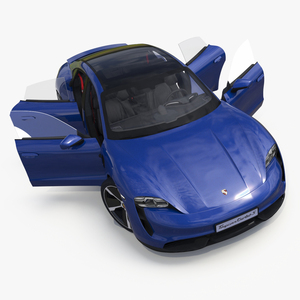 Electric Sports Car Porsche Taycan Turbo S Gentian Blue Rigged 3D