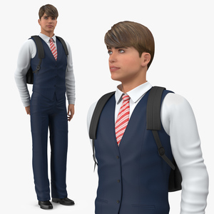 3D model Teenage Boy School Clothes Standing Pose