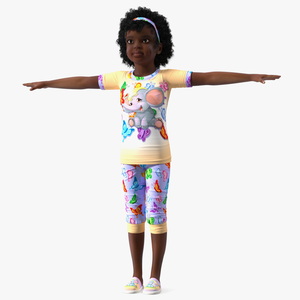 Dressed Pajamas Black Girl Child T-Pose 3D model