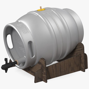 3D Firkin Metal Cask on Wooden Stillage