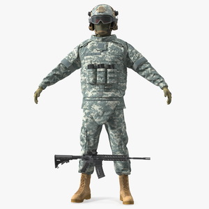 3D Army Soldier in Grey Camo A-pose Fur