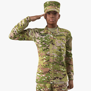 3D model Black Female Soldier Green Camo Saluting Pose