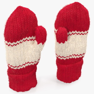 3D Pair of Red Wool Mittens Fur model