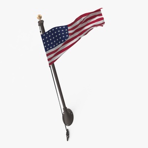 3D USA Flag on Wall Pole