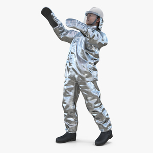 Firefighter Wearing Aluminized Fire Proximity Suit Rigged 3D