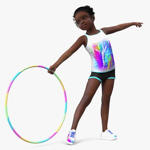 3D Black Child Girl With Hoop Pose