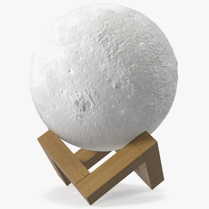 Lunar Globe Lamp on Wooden Stand White Light On 3D