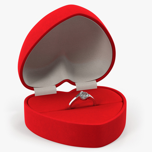 Red Heart Shaped Velvet Ring Gift Box 3D