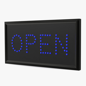 3D Traditional Rectangle Blue LED Neon Sign Open ON model