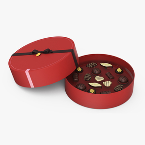 3D Round Chocolate Box Open Red model