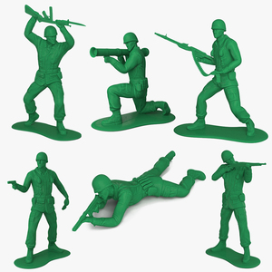 Vintage Green Plastic Toy Soldier Set 3D