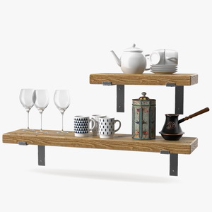 Shelf With Kitchenware 3D