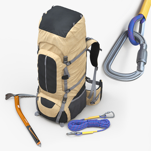 3D Hiking Backpack Rope with Ice Axe model