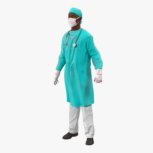 3D Male African American Surgeon 2 Rigged model