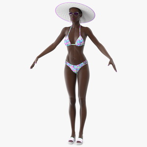 Dark Skinned Bikini Girl Neutral Pose 3D