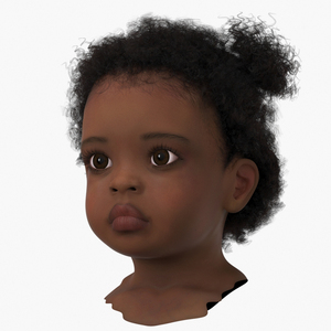 African Baby Girl Light Skin Head Fur 3D